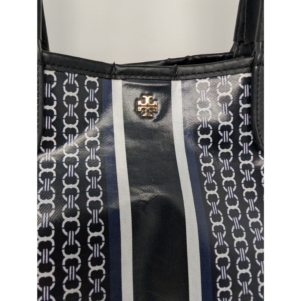 Tory Burch Gemini Link Tote Black Logo Print Coated Canvas Carryall - Picture 3 of 16